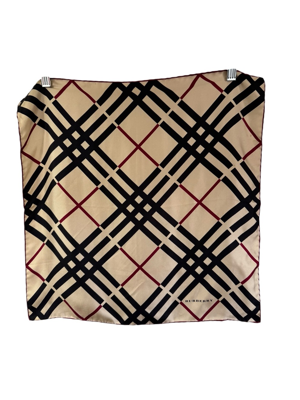 Burberry Silk Scarf Nova Check 18" Square Plaid Tan Classic Preppy Made in Italy